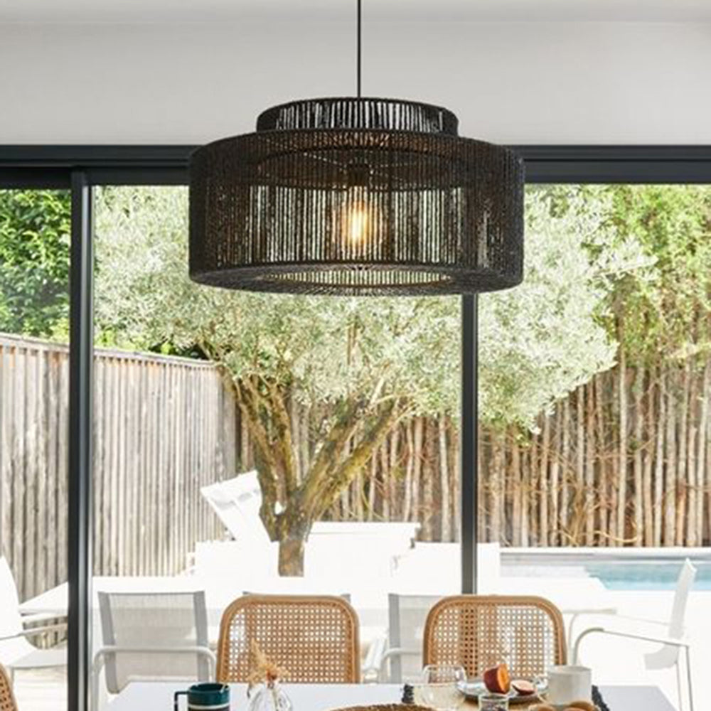 Muto rustykalna lampa wisząca w stylu wiejskim o kształcie bębna, czarna
