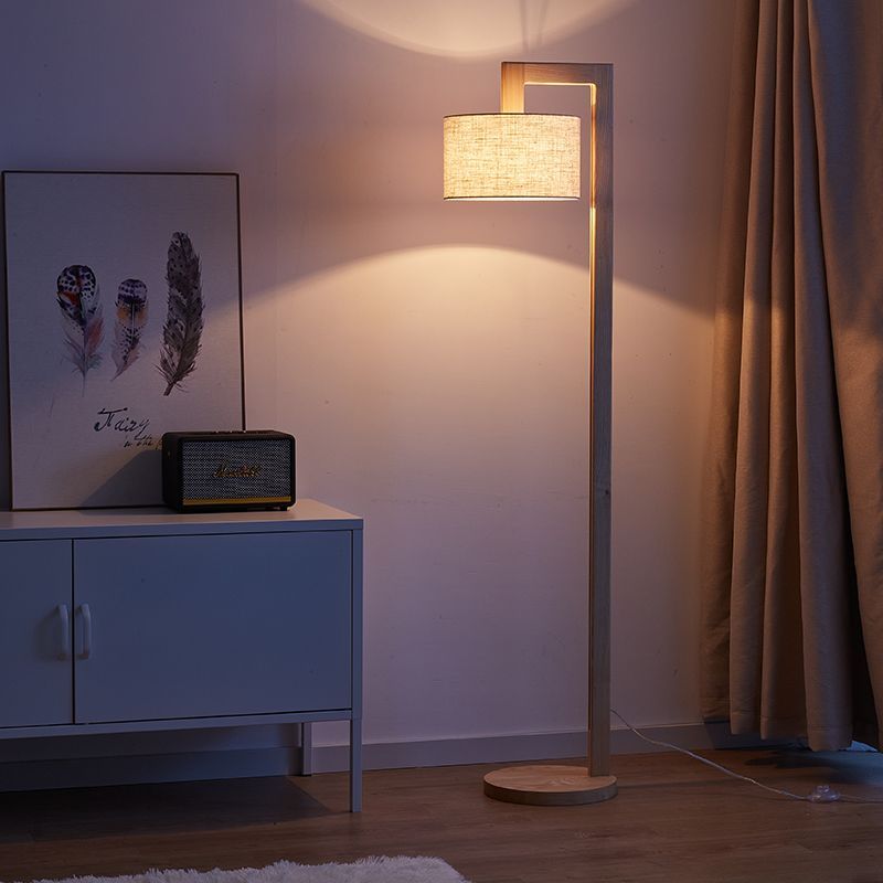 Ozawa lampa stojąca z ramieniem pod kątem prostym, beżowa, drewno/płótno