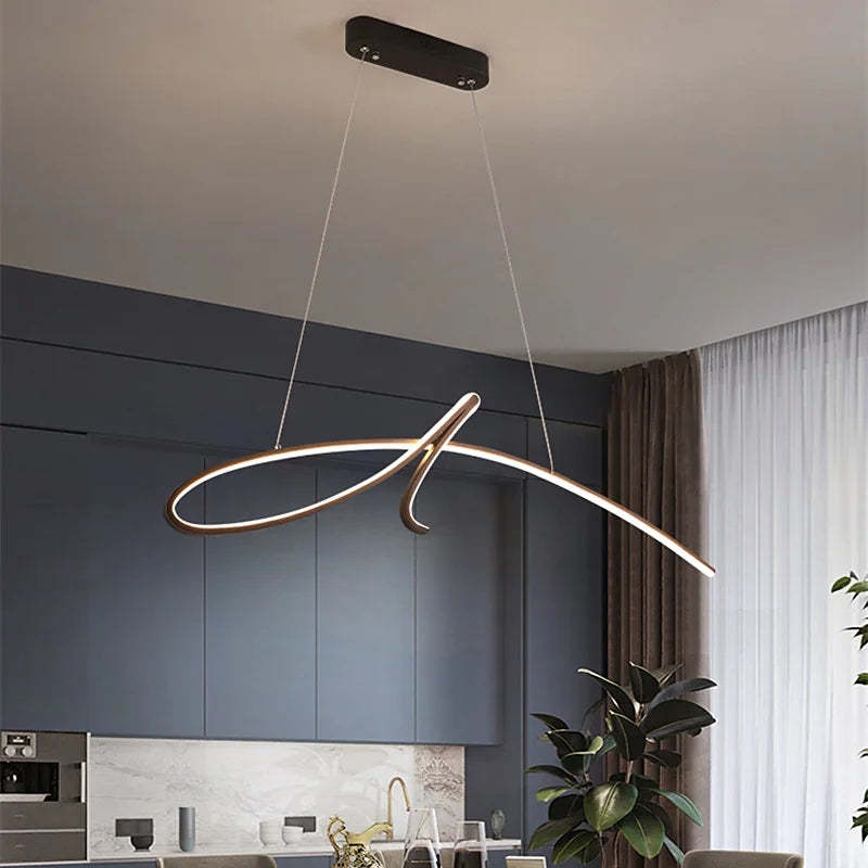 Arisha lampa wisząca nowoczesna o nieregularnych liniach krzywych, metal, czarny/złoty, restauracja