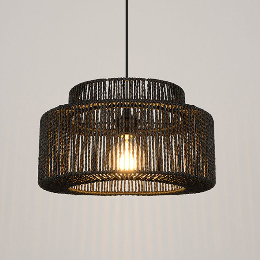 Muto rustykalna lampa wisząca w stylu wiejskim o kształcie bębna, czarna