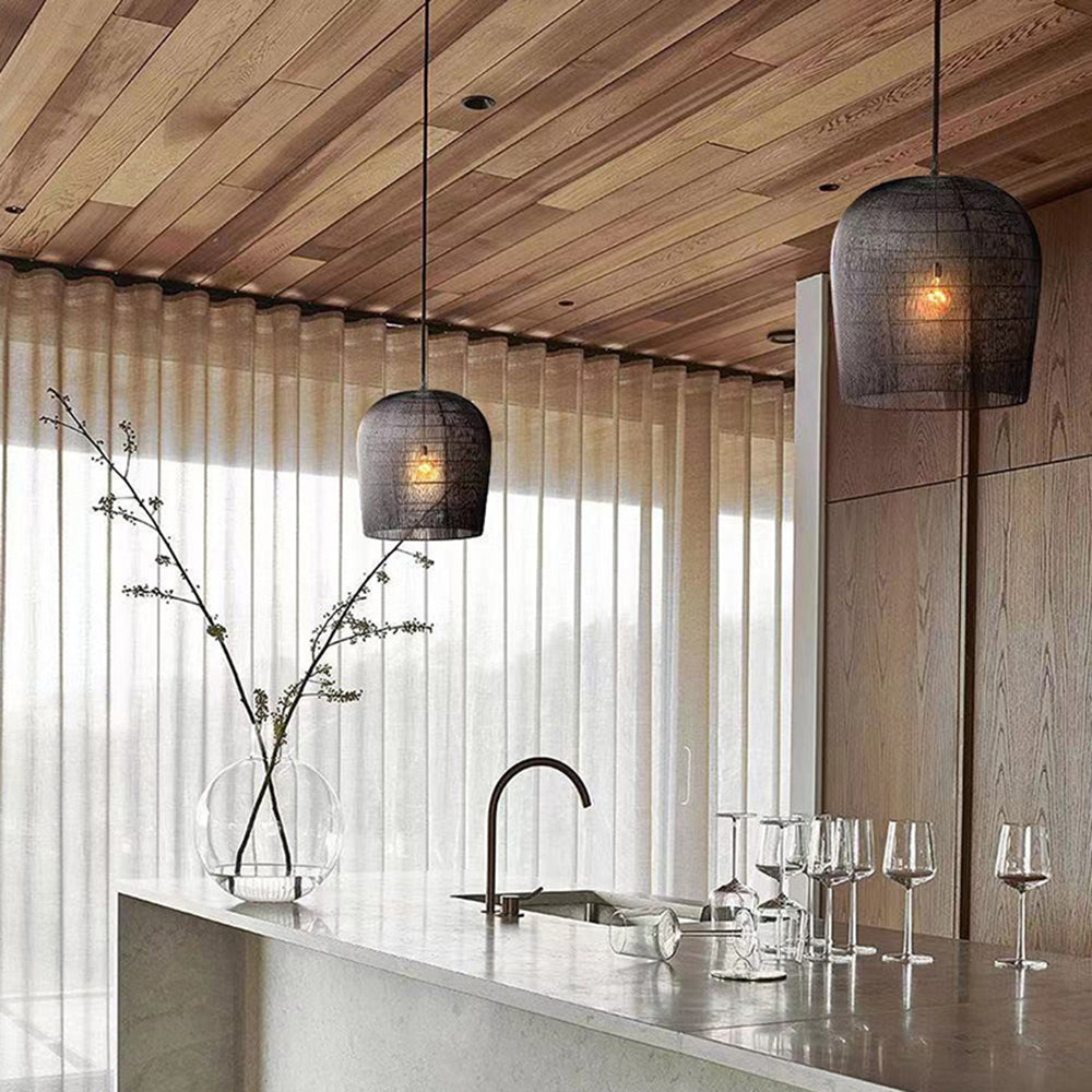 Ritta Wabi Sabi klatka ptasia lampa wisząca rattan/metal, czarny/biały