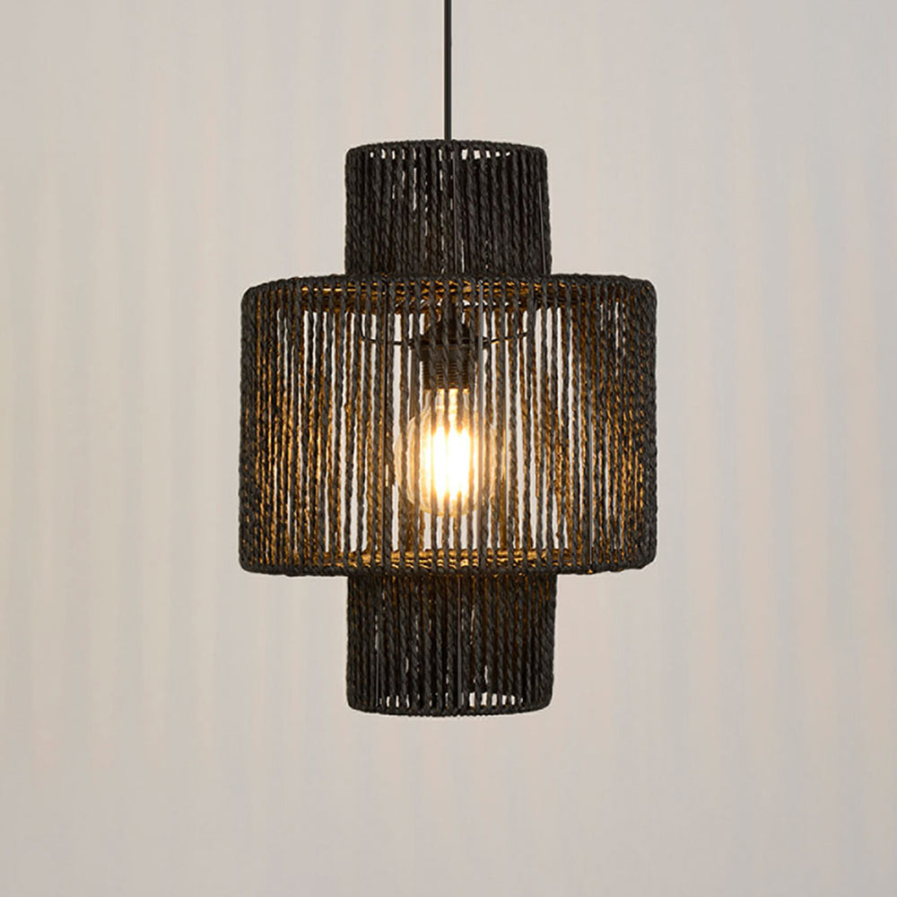 Muto rustykalna lampa wisząca w stylu wiejskim o kształcie bębna, czarna