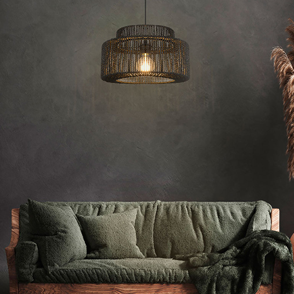 Muto rustykalna lampa wisząca w stylu wiejskim o kształcie bębna, czarna
