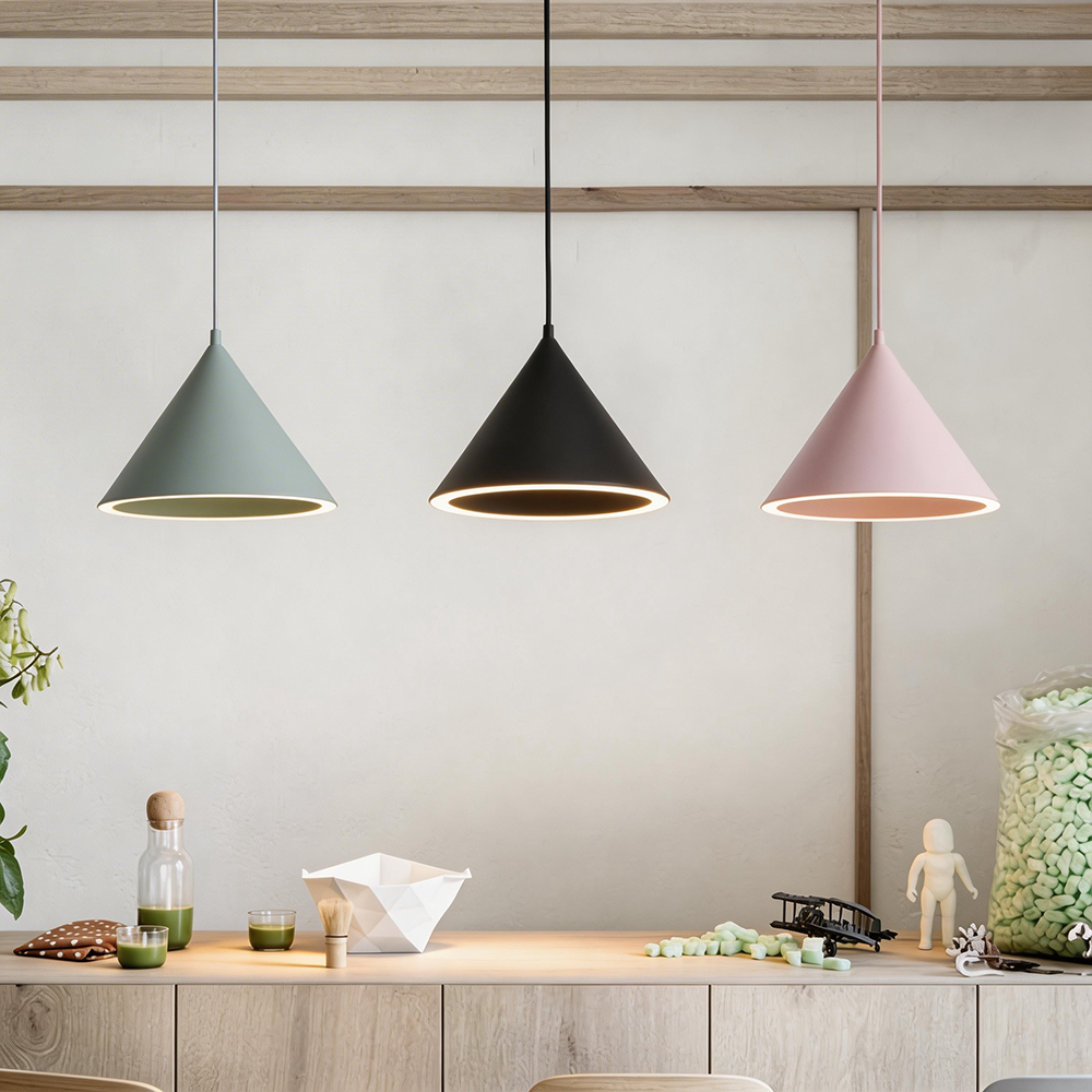 Aria wisząca lampa LED o kształcie lejka z barwnym światłem