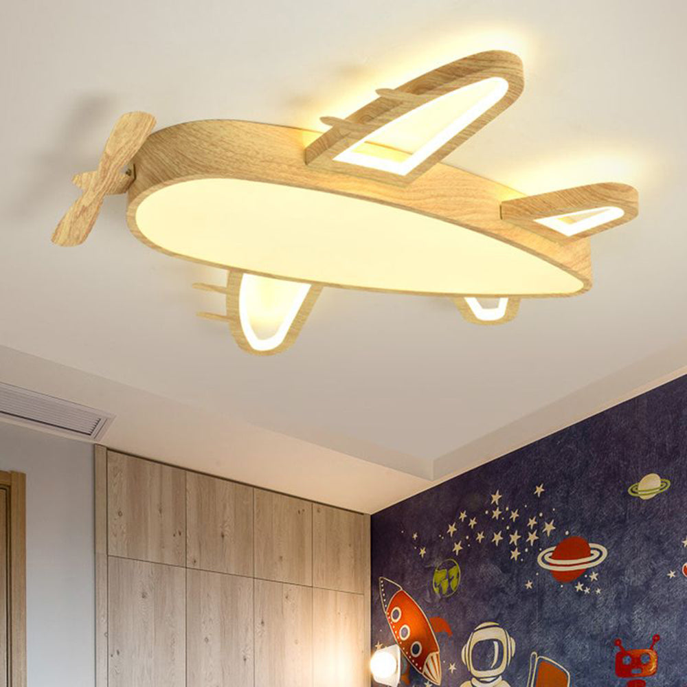 Arisha nowoczesna lampa sufitowa montowana bezpośrednio w stylu Art Deco o kształcie samolotu, drewno/ciemne drewno