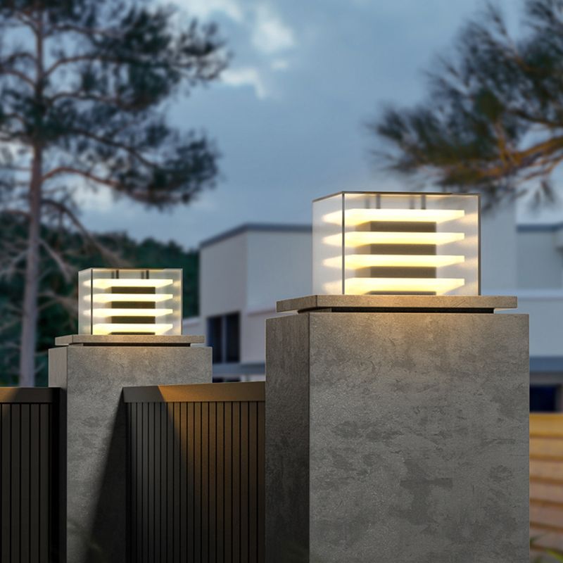 Ray nowoczesna zewnętrzna lampa kolumnowa z metalu w kształcie prostokąta, czarna
