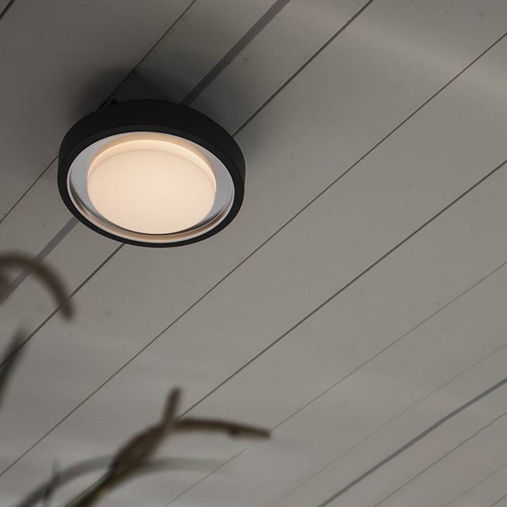 Ray nowoczesna zewnętrzna kinkiet/lampa sufitowa w kształcie okrągłego dysku z metalu, czarna