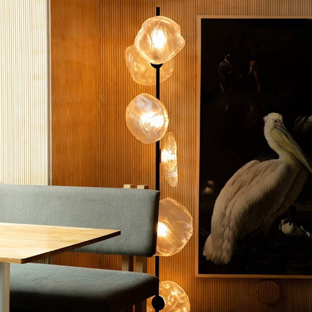 Byers lampa stojąca ze szkła i metalu w kształcie kwiatu, czarna/złota/szara