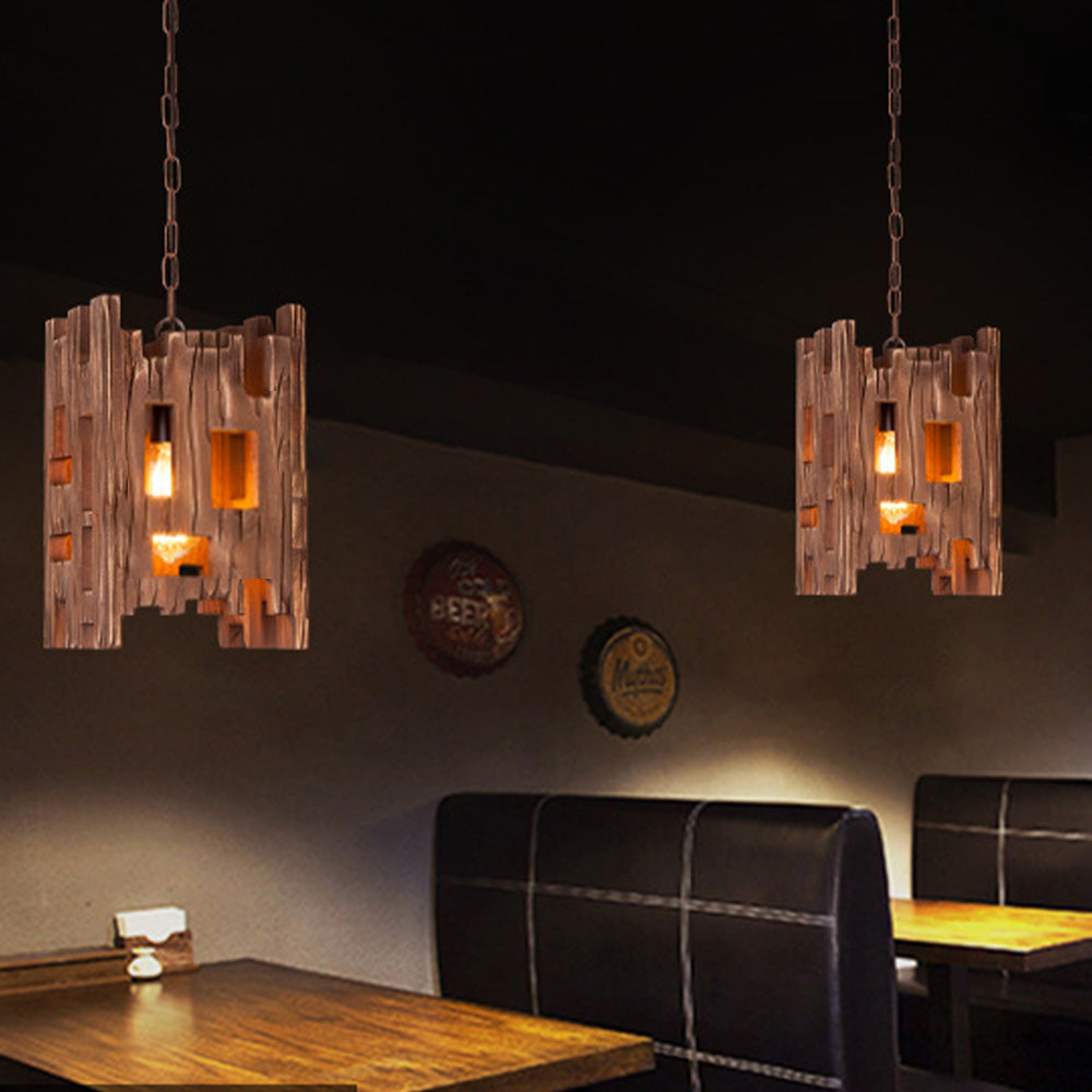 Epoch Retro prostokątna lampa wisząca z metalu i drewna