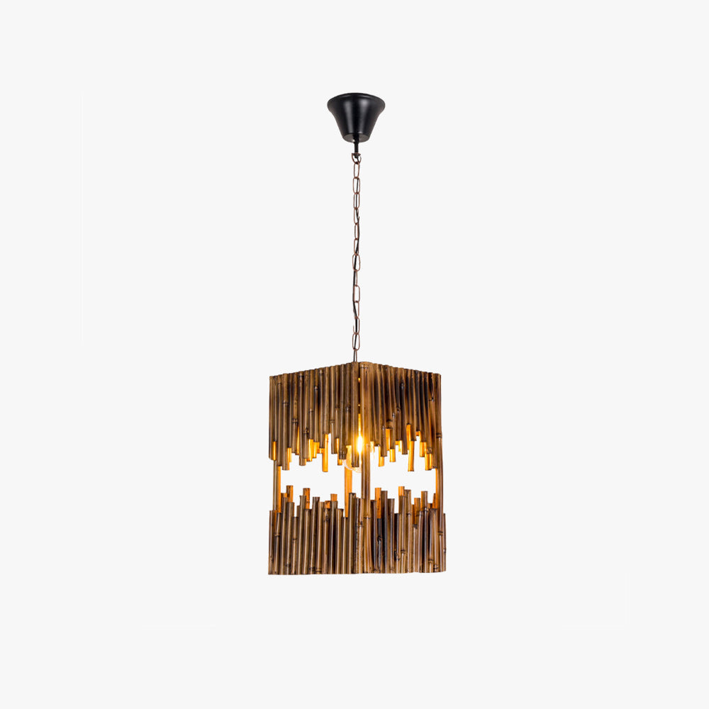 Epoch Retro prostokątna lampa wisząca z metalu i drewna