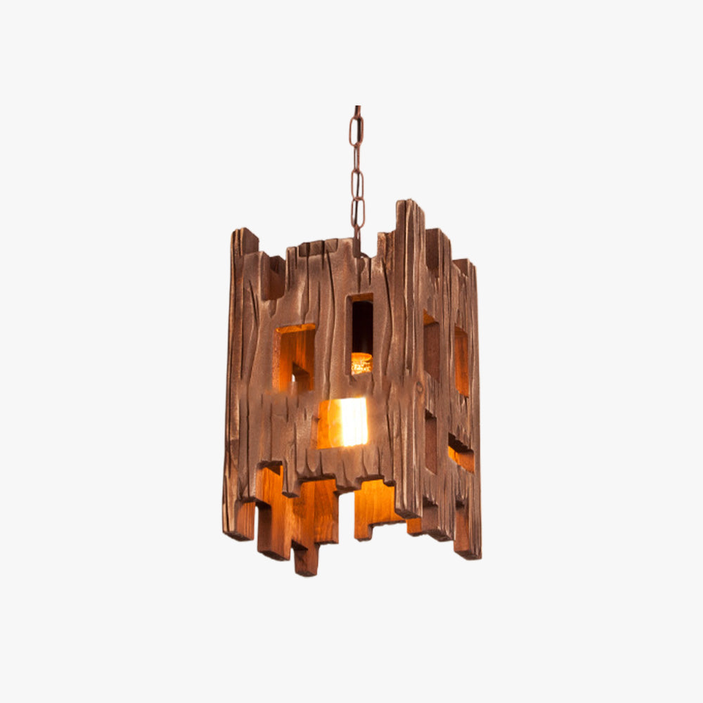 Epoch Retro prostokątna lampa wisząca z metalu i drewna