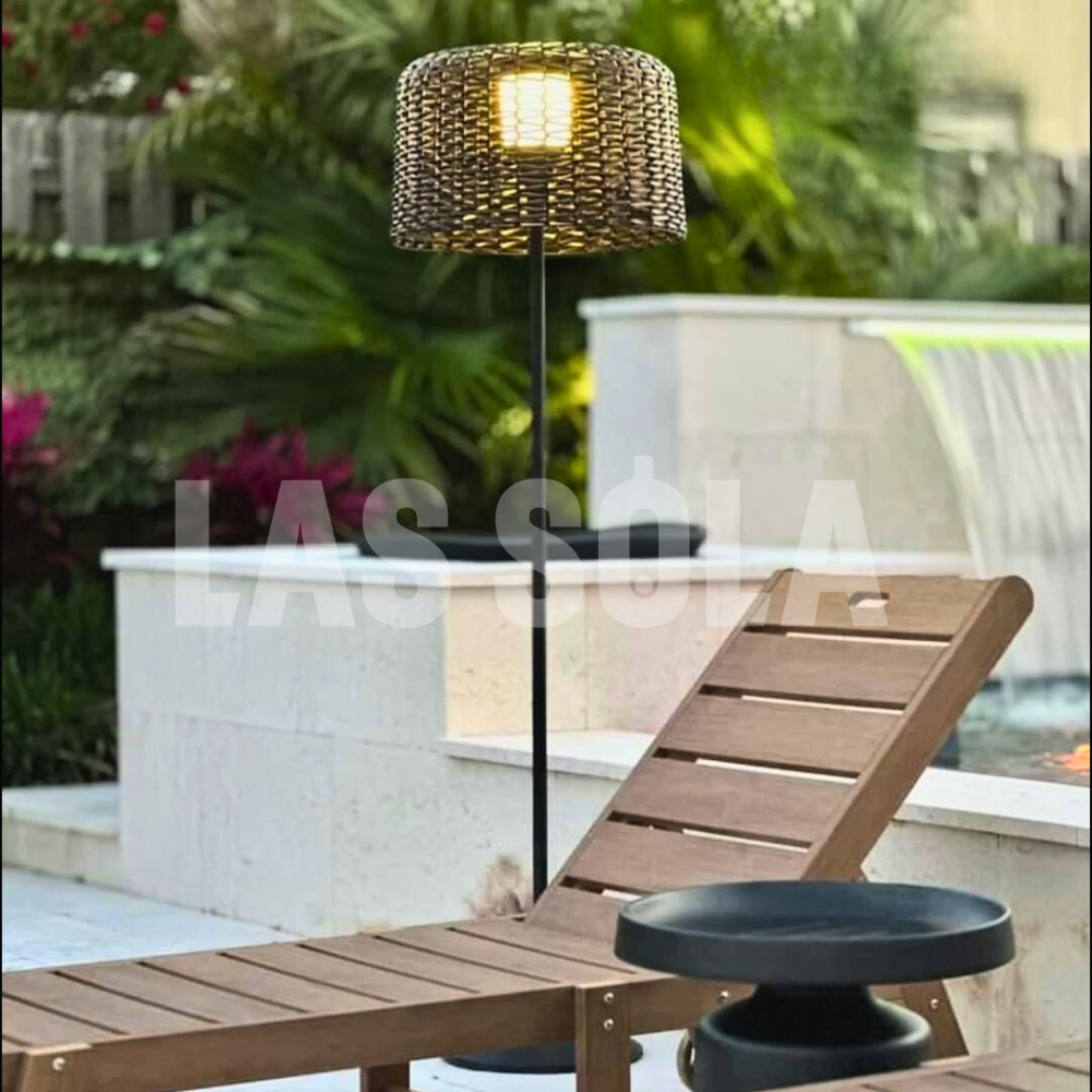 Ritta wodoodporna zewnętrzna lampa stojąca rattanowa, Balkon/Terasa