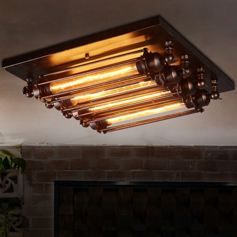 Austin Vintage lampa sufitowa montowana bezpośrednio Austin Vintage w metalowej oprawie tubularnej, czarna, do salonu