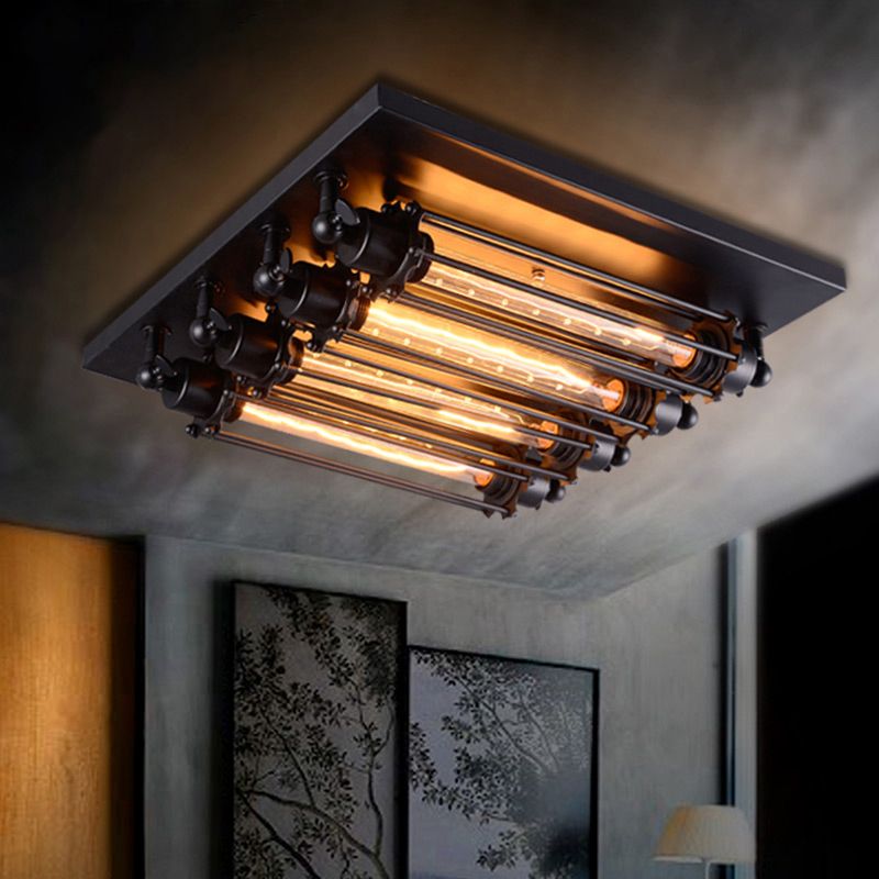 Austin Vintage lampa sufitowa montowana bezpośrednio Austin Vintage w metalowej oprawie tubularnej, czarna, do salonu