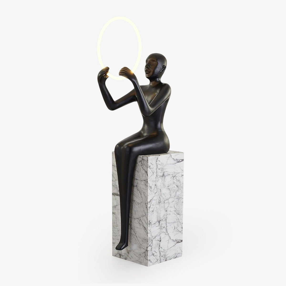 Orelaielle rzeźbiarska lampa stojąca czarna