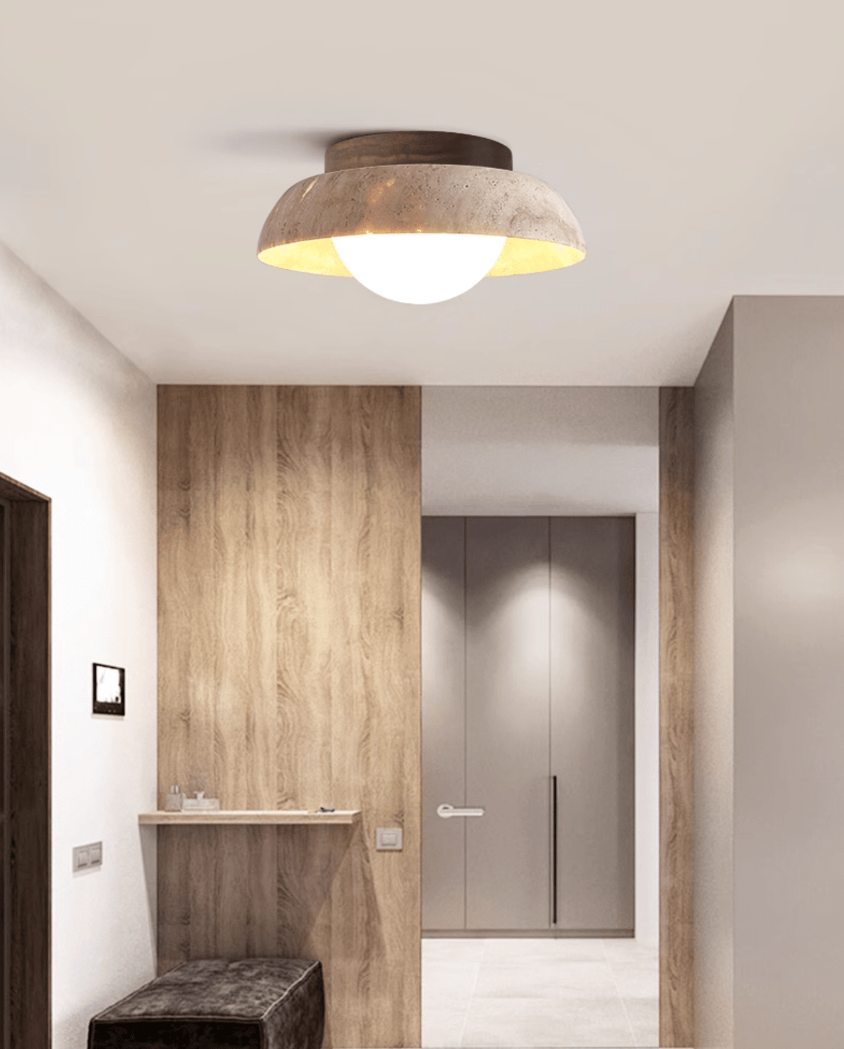 Anya Disc-kopuła Travertine lampa sufitowa