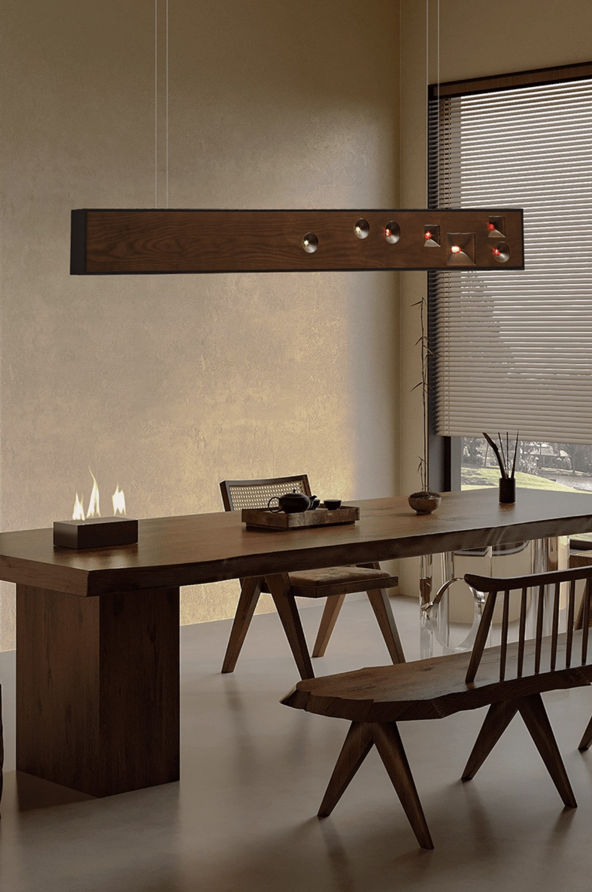 Elvorora lampa wisząca drewno kamień szlachetny liniowy LED