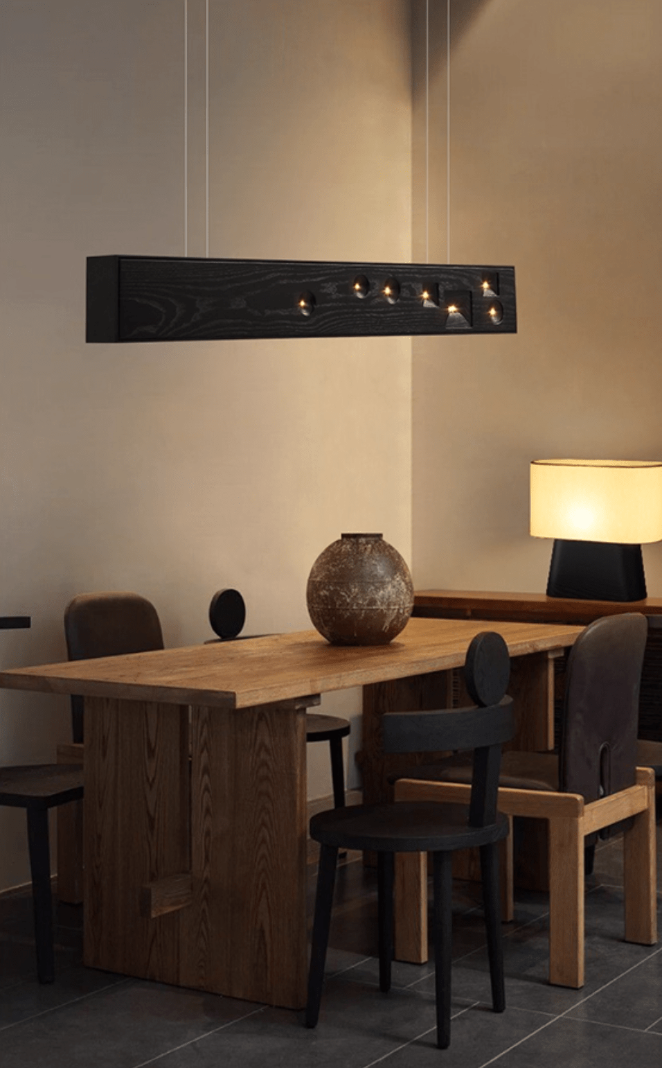 Elvorora lampa wisząca drewno kamień szlachetny liniowy LED