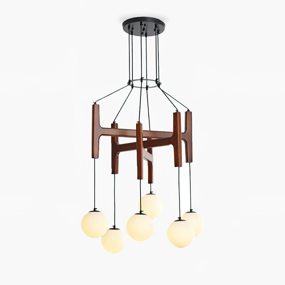 Xylocube geometryczna lampa wisząca ze szkła i drewna