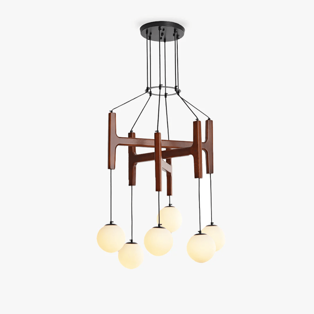 Xylocube geometryczna lampa wisząca ze szkła i drewna