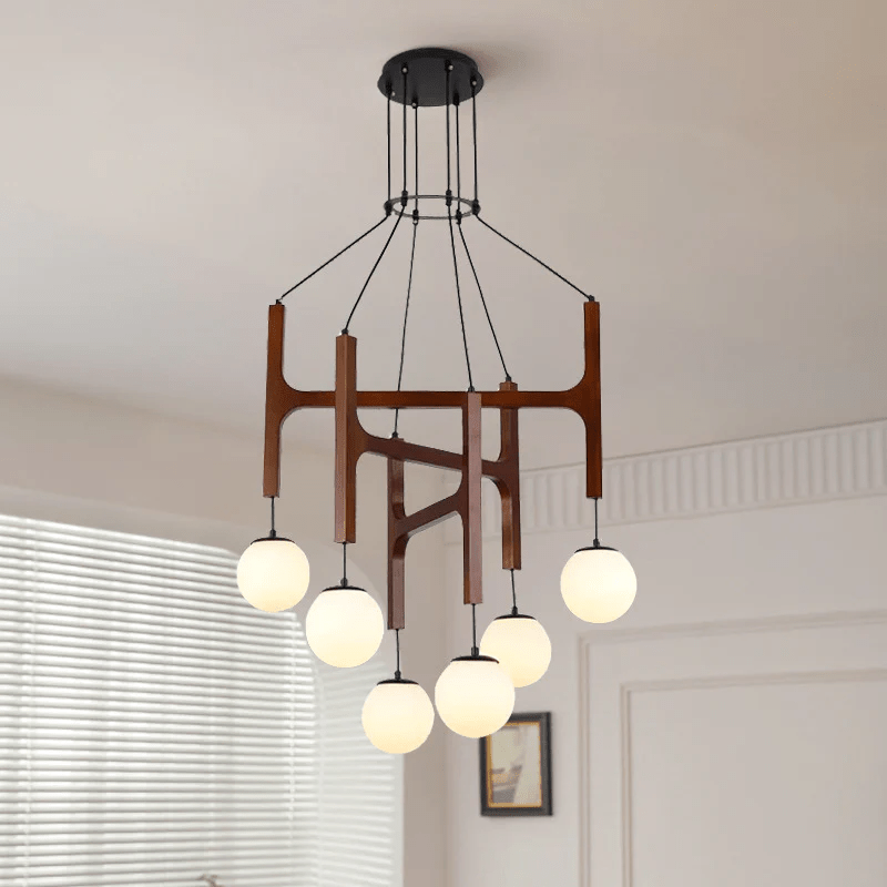 Xylocube geometryczna lampa wisząca ze szkła i drewna