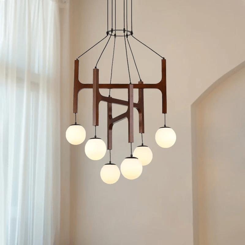Xylocube geometryczna lampa wisząca ze szkła i drewna