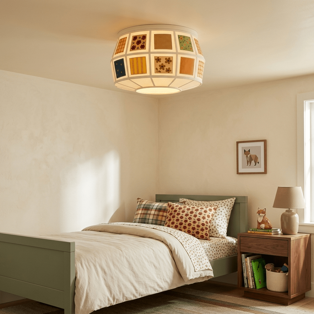 Eulalie nowoczesna lampa sufitowa w stylu patchwork z ościeżnicą tkaninową