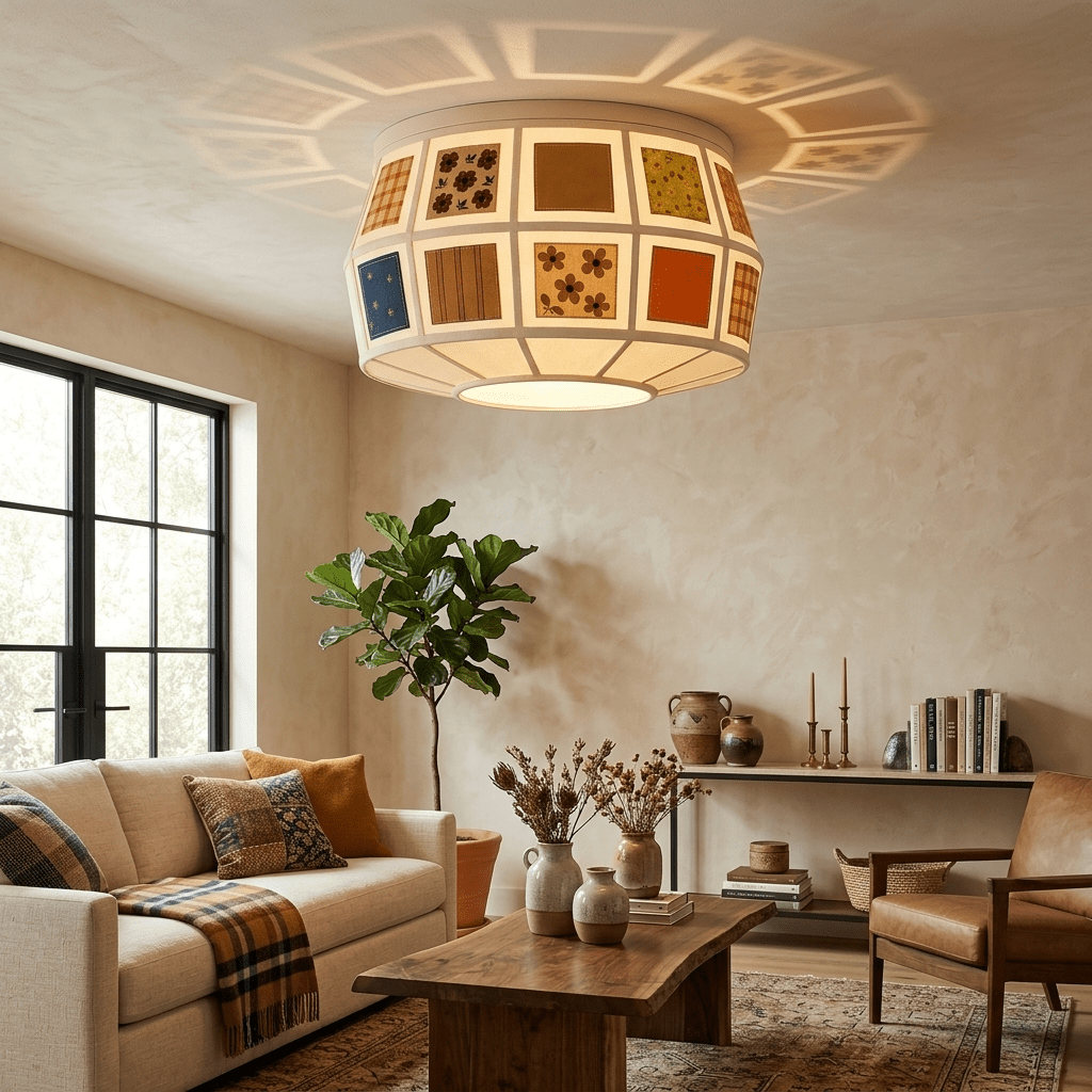 Eulalie nowoczesna lampa sufitowa w stylu patchwork z ościeżnicą tkaninową