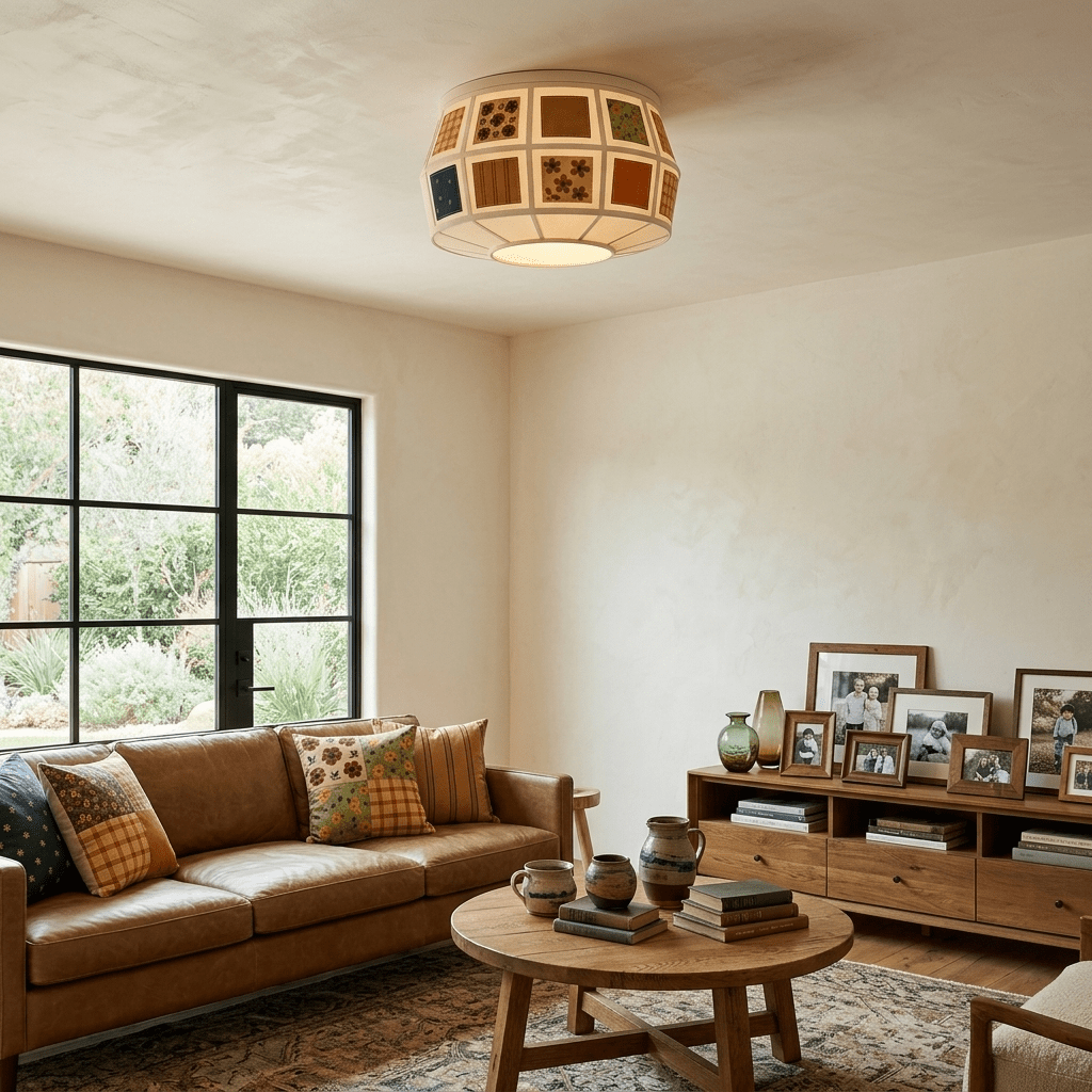Eulalie nowoczesna lampa sufitowa w stylu patchwork z ościeżnicą tkaninową