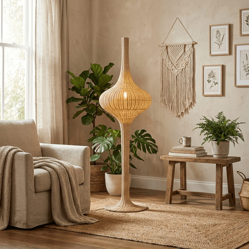 Onion rattanowa lampa podłogowa