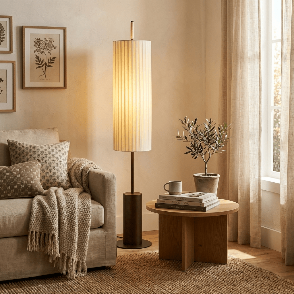Novalise zewnętrzna lampa stojąca cylindryczna z abażurową osłoną w stylu nowoczesnym minimalistycznym
