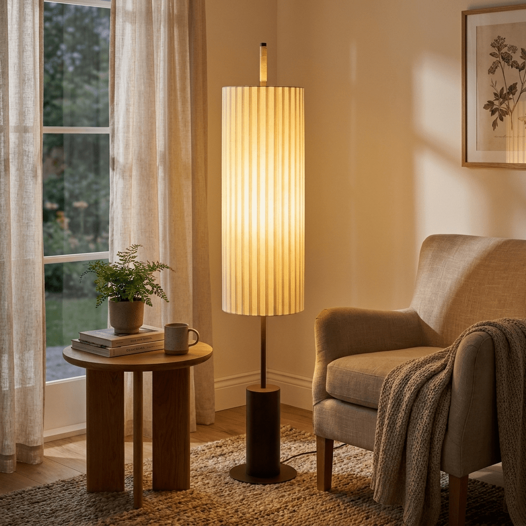 Novalise zewnętrzna lampa stojąca cylindryczna z abażurową osłoną w stylu nowoczesnym minimalistycznym