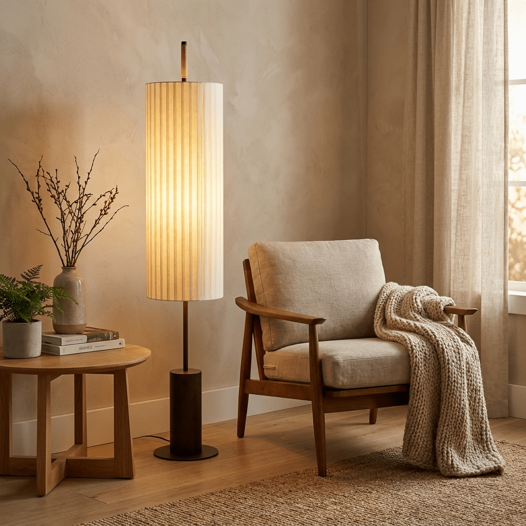 Novalise zewnętrzna lampa stojąca cylindryczna z abażurową osłoną w stylu nowoczesnym minimalistycznym