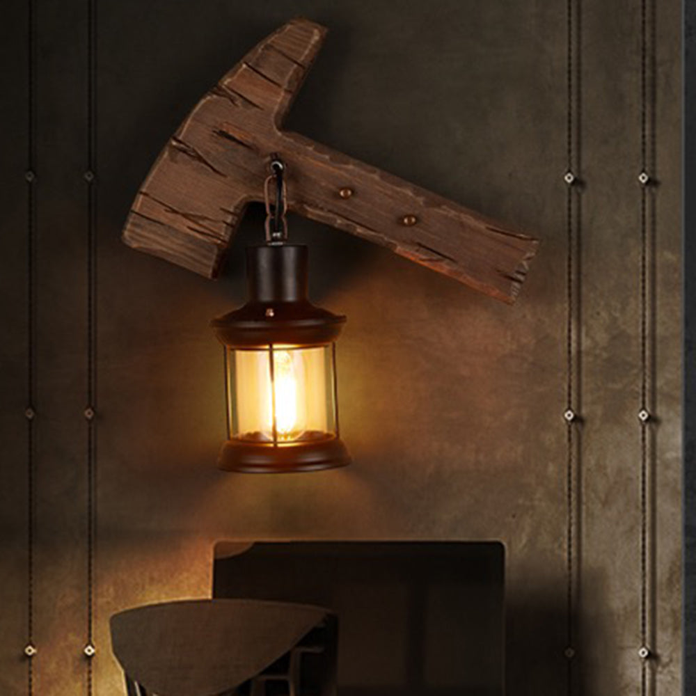 Epoch lampa ścienna kształtu młotka vintage, drewno/metal, salon