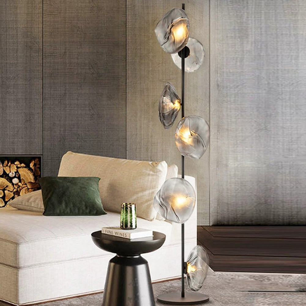 Byers lampa stojąca ze szkła i metalu w kształcie kwiatu, czarna/złota/szara
