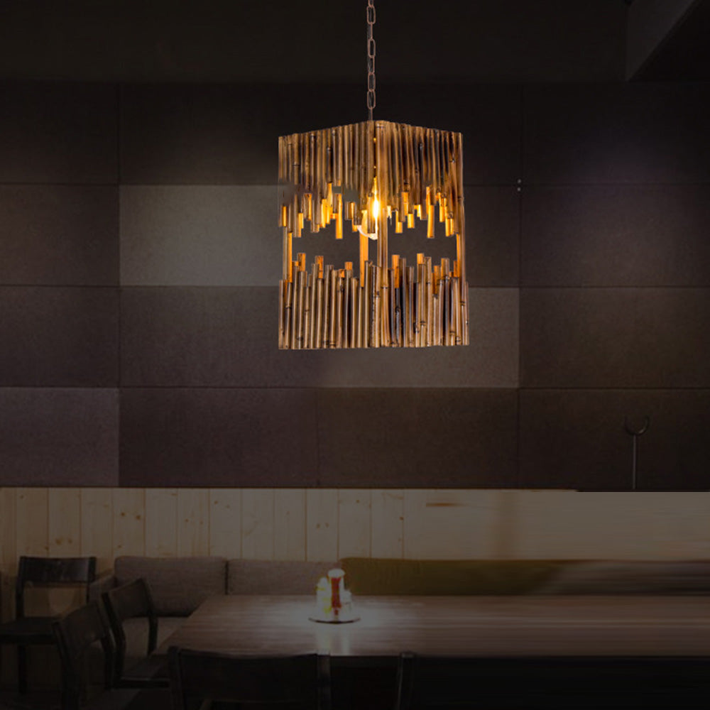 Epoch Retro prostokątna lampa wisząca z metalu i drewna