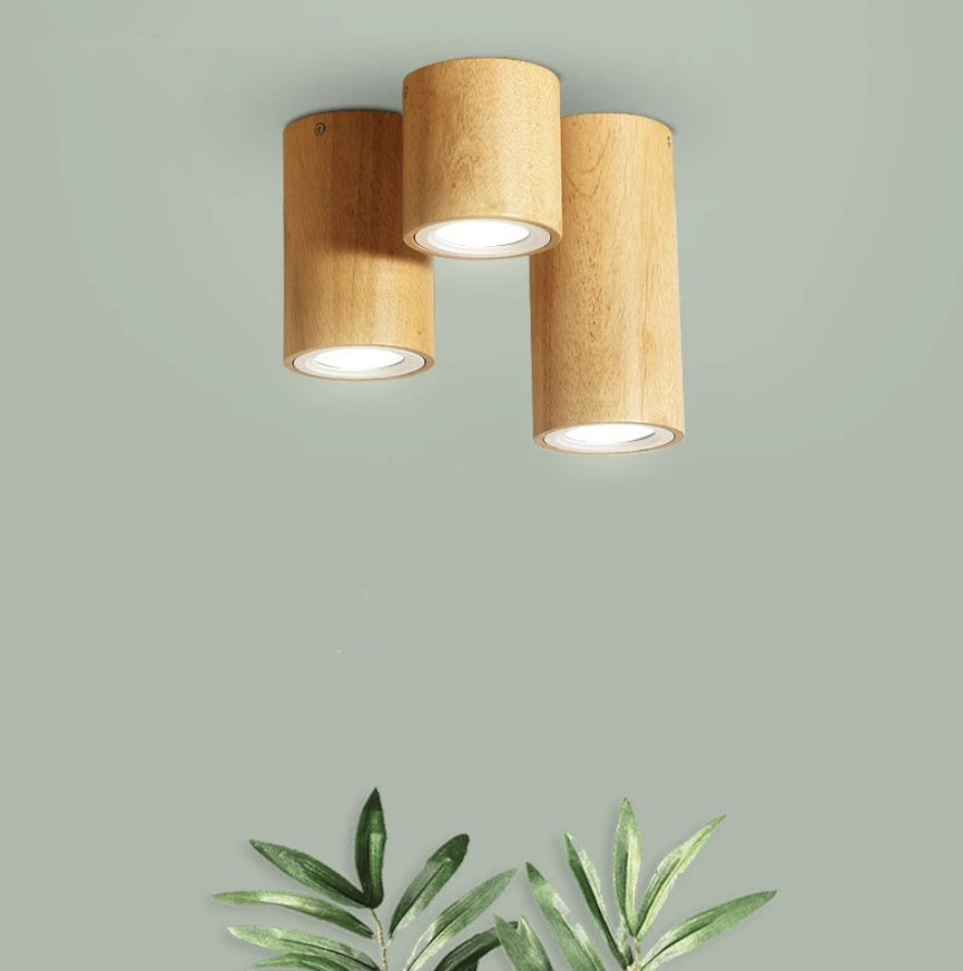 Muto nowoczesna lampa sufitowa drewniana, cylindryczna, korytarz/balkon