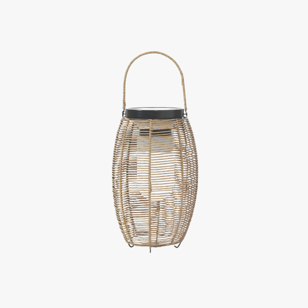 Ray Retro latarnia z rattanu i metalu lampa stojąca w kolorze drewna