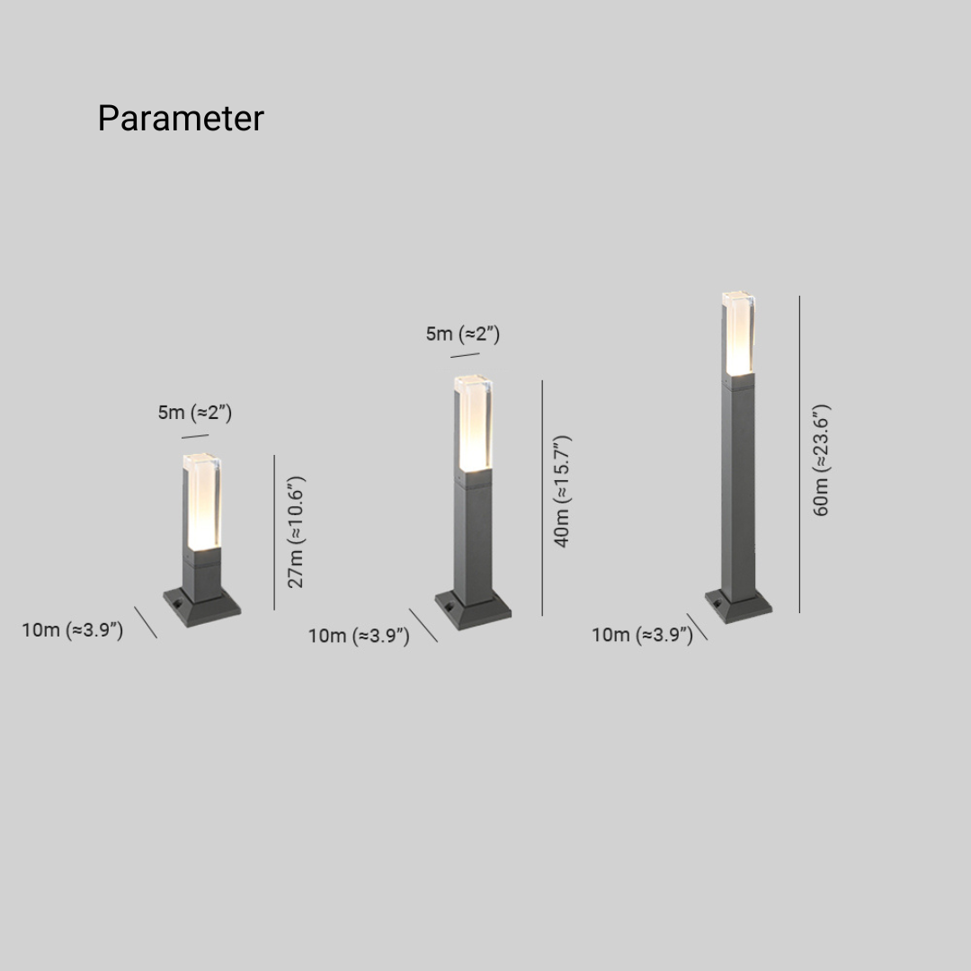 Ray nowoczesna zewnętrzna lampa ścieżkowa w kształcie prostokątnego słupa zasilana energią słoneczną, czarna