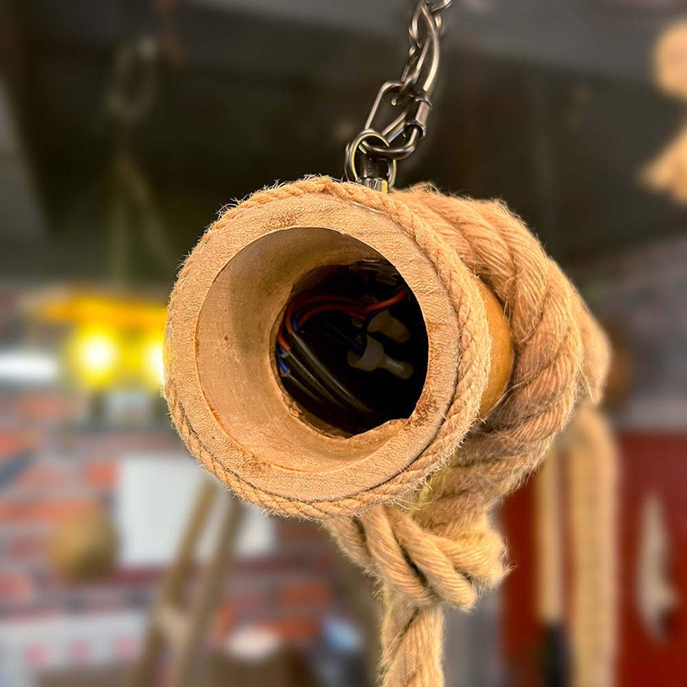 Silva Vintage 3 punkty świetlne drewniana lampa wisząca ze sznurem