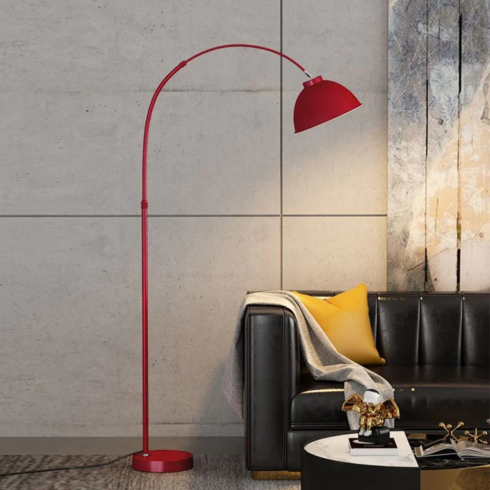 Mira nowoczesna lampa stojąca z łukowym kształtem w metalu, czarny/czerwony/żółty
