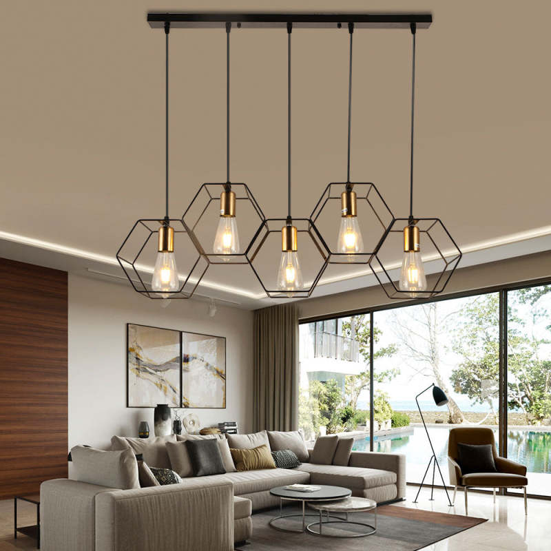 Arisha rustykalna lampa wisząca geometryczna 3/5 w kolorze czarnym
