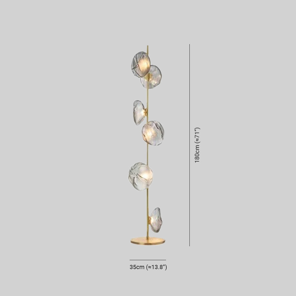 Byers lampa stojąca ze szkła i metalu w kształcie kwiatu, czarna/złota/szara