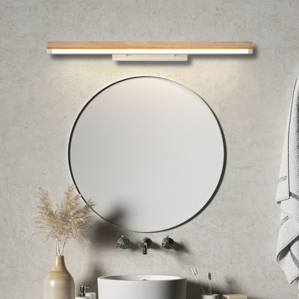 Muto minimalistyczna lampa ścienna liniowa z drewna do łazienki