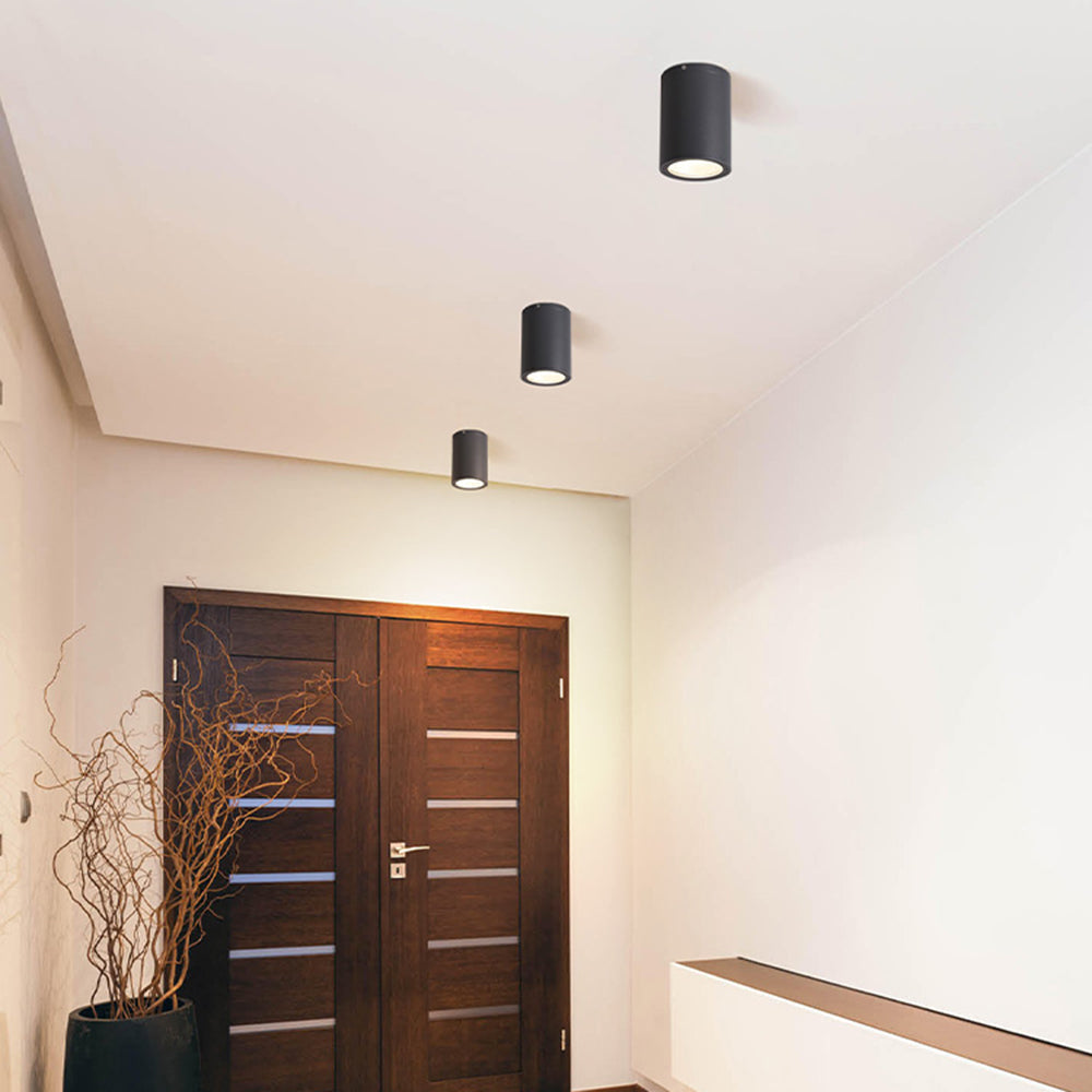 Ray nowoczesna zewnętrzna lampa sufitowa montowana bezpośrednio czarna cylindryczna