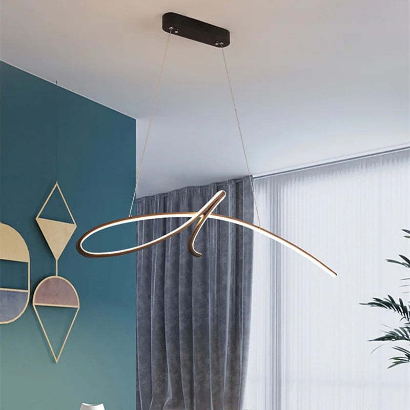 Arisha lampa wisząca nowoczesna o nieregularnych liniach krzywych, metal, czarny/złoty, restauracja