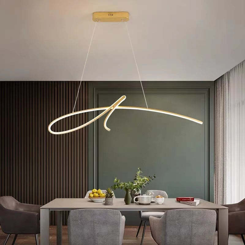 Arisha lampa wisząca nowoczesna o nieregularnych liniach krzywych, metal, czarny/złoty, restauracja