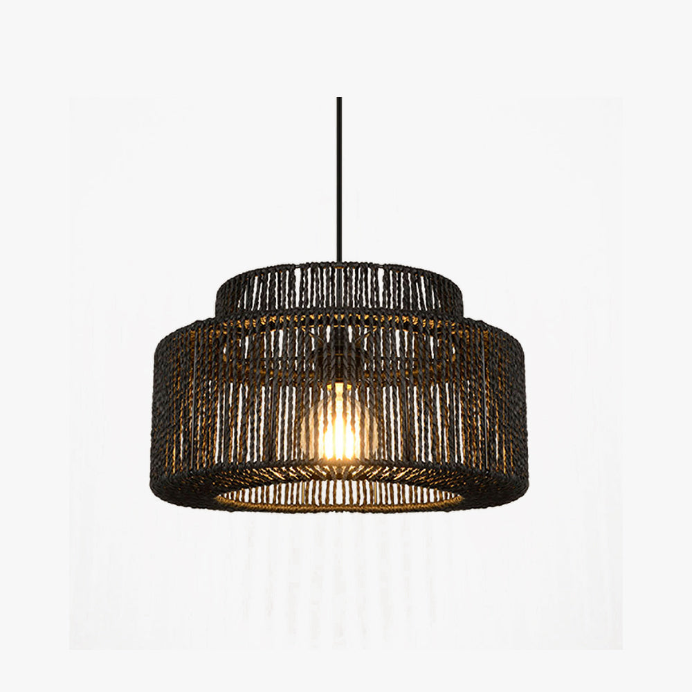 Muto rustykalna lampa wisząca w stylu wiejskim o kształcie bębna, czarna