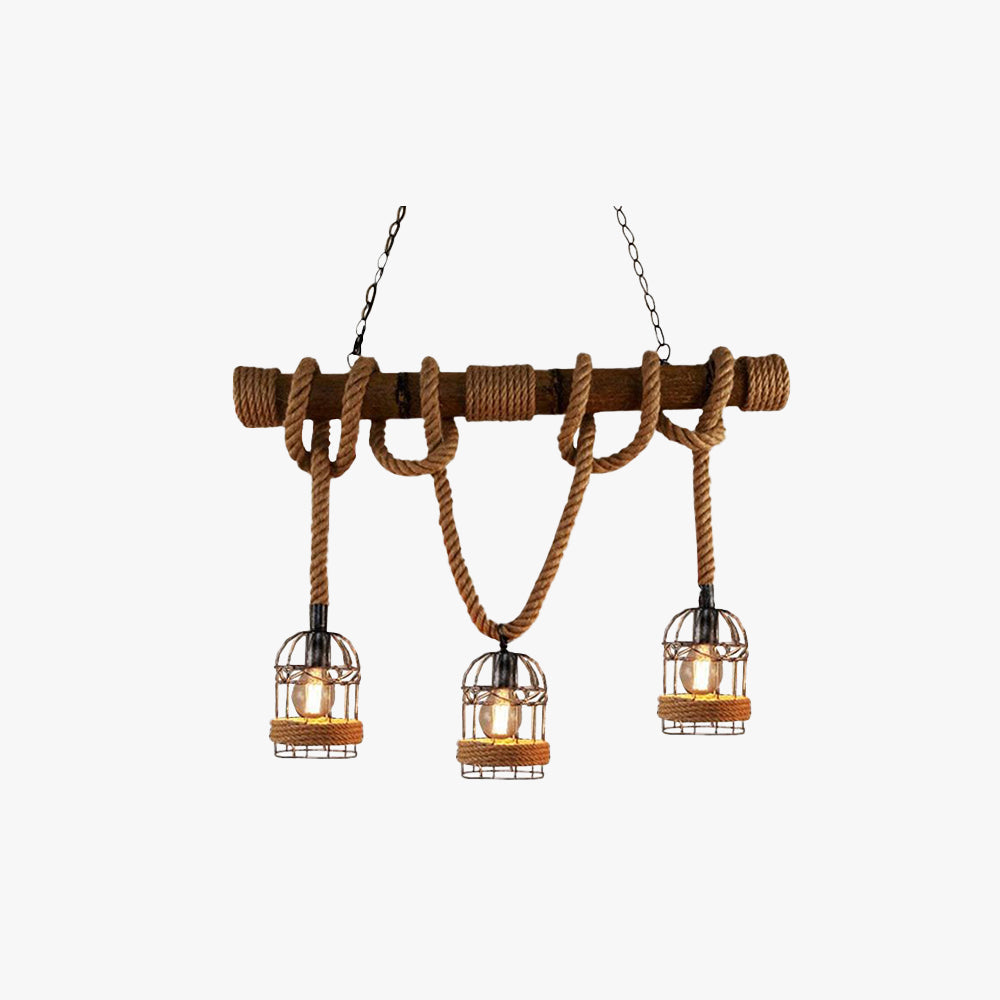Silva Vintage 3 punkty świetlne drewniana lampa wisząca ze sznurem
