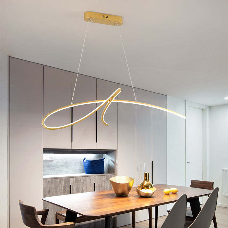 Arisha lampa wisząca nowoczesna o nieregularnych liniach krzywych, metal, czarny/złoty, restauracja